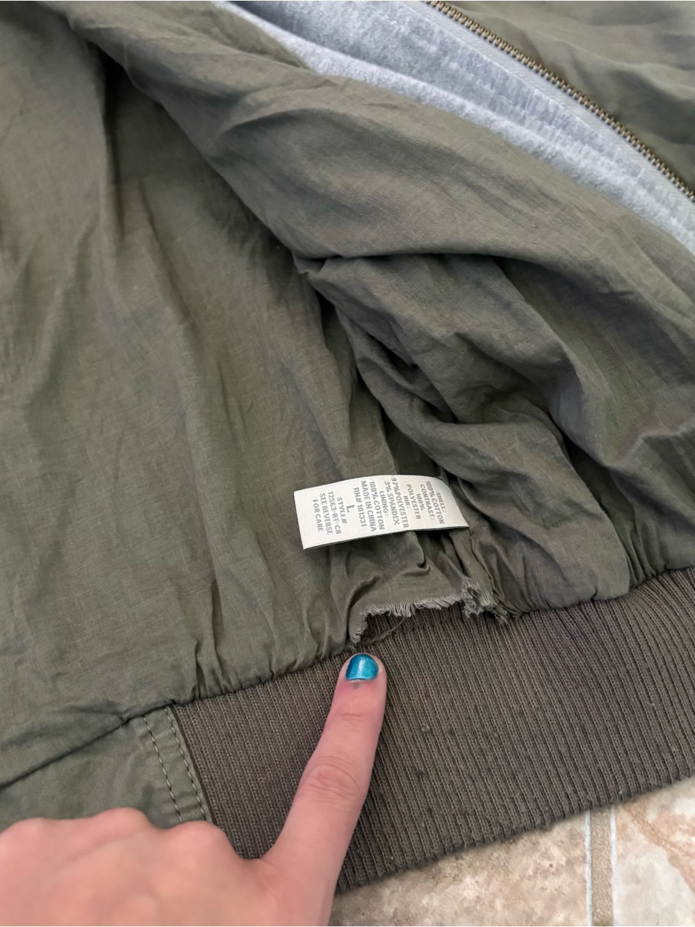 Charlotte Russe Olive Hooded Utility Bomber Jacket Dual Zipper Gray Hood Cropped - Picture 8 of 10